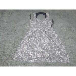 En Focus Petite Dress Womens 8P Blue White Floral Jacquard Fit & Flare Cutout